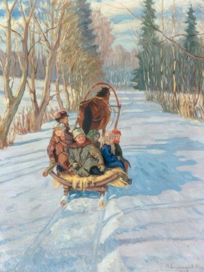 Dzieci na saniach autorstwa Nikolai P. Bogdanow Bjelski