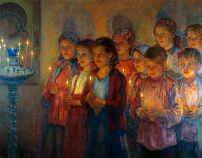 W Kościele”, 1939. autorstwa Nikolai Petrovich Bogdanov Belsky