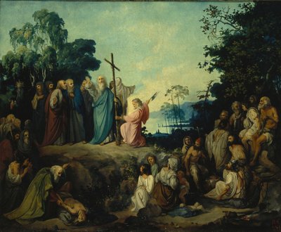 Św. Andrzej Apostoł stawia krzyż na wzgórzach Kijowa, 1848 autorstwa Nikolai Petrovich Lomtev