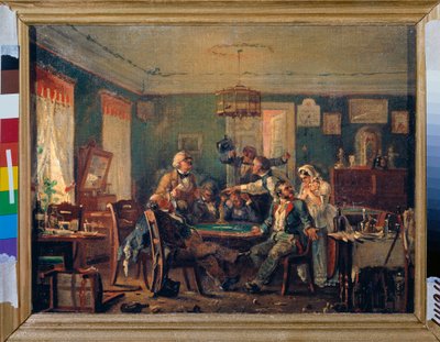 Gra karciana - Gra karciana - Obraz Nikołaja Pietrowicza Pietrowa (1834-1876), olej na płótnie, około 1850 - XIX-wieczna sztuka rosyjska - Państwowe Muzeum Rosyjskie, Sankt Petersburg autorstwa Nikolai Petrovich Petrov