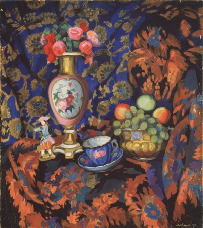 Martwa natura z porcelaną i kwiatami, 1913 autorstwa Nikolai Semyonovich Zaytsev