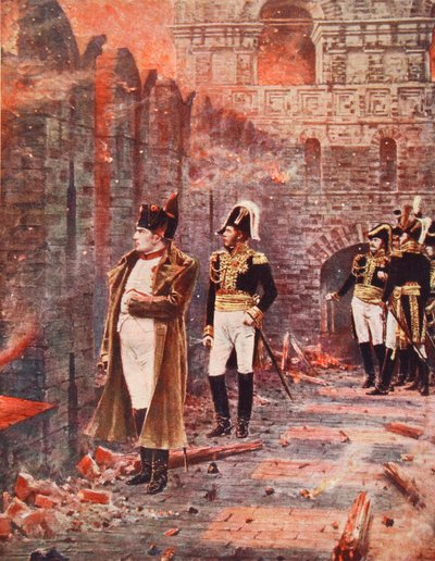 Napoleon oglądający ogień Moskwy, ilustracja z „Historia narodów Hutchinsonów”, ok. 1910 r. autorstwa Nikolai Stepanovich Vereshchagin