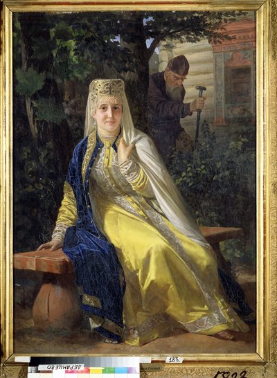 Wasilisa Mielentiewa (zm. 1579) i car Iwan IV Groźny (1530-1584) (Wasylisa Mielentiewna i car Iwan Groźny). Szósta żona cara Rosji, zanim została skazana na dożywotnie zamknięcie w klasztorze przez męża, gdy ten autorstwa Nikolai Vasilievich Nevrev