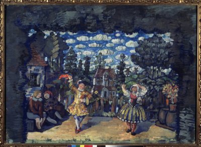 Hotel u Zielonego Byka. Dekoracja przygotowawcza do spektaklu „Holenderka Lisa” Michaiła Kouzmina (1875-1936). Praca Nikołaja Nikołajewicza Sapunowa (Sapunowa) (1880-1912), tempera na tekturze autorstwa Nikolaj Nikolaevic Sapunov