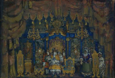 Pokój Jourdains. Scenografia do spektaklu teatralnego Mieszczan jako szlachcic J.-B. Moliera, 1911 autorstwa Nikolaj Nikolaevic Sapunov