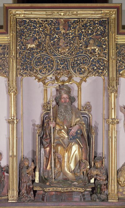 Ołtarz Isenheim, Św. Antoni Pustelnik, ok. 1490 (złota farba na drewnie) autorstwa Nikolaus Hagenauer