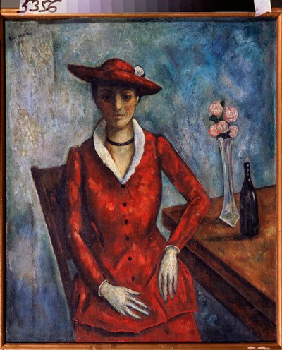 Kobieta w czerwieni - Obraz Nikołaja Władimirowicza Sinezubow (Nicolas Sinezuboff) (1891-1956), olej na płótnie autorstwa Nikolay Vladimirovic Sinezubov