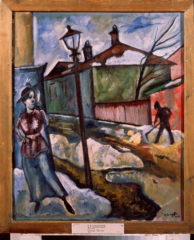 Ulica - Wiosna (Ulica - Wiosna) - Obraz Nikołaja Władimirowicza Sinezubow (Nicolas Sinezuboff) (1891-1956), olej na płótnie autorstwa Nikolay Vladimirovic Sinezubov