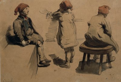 Chłopcy z kapturami pixie (akwarela na papierze) autorstwa Nils Bergslien
