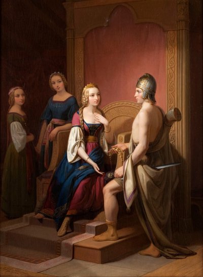 Heimdall zwraca Brisingamen Freyi, 1846 autorstwa Nils Jakob Blommér