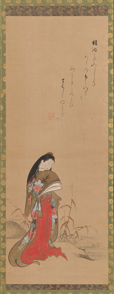 Lady Ise nad brzegiem rzeki, koniec XVIII wieku. autorstwa Nishikawa Sukenobu