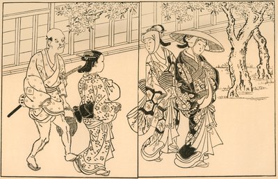 Trzy kobiety i służący, 1730, 1924. autorstwa Nishikawa Sukenobu