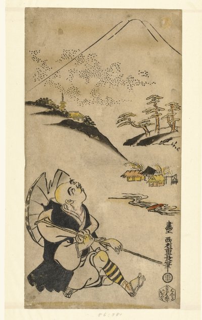 Poeta-kapłan Saigyo Hoshi patrzący na górę Fuji autorstwa Nishimura Shigenaga