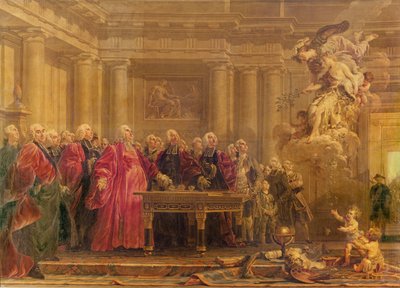 Sędziowie paryscy otrzymują wiadomość o pokoju, 21 czerwca 1763 r. autorstwa Noel Halle