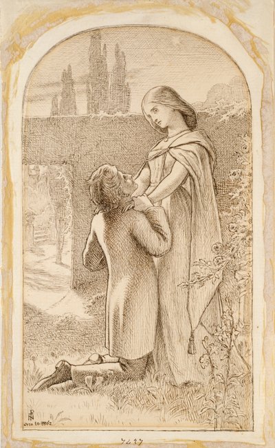 Dwoje kochanków w rozgwieżdżonym ogrodzie, 1862 autorstwa Noel Paton