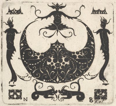 Pierścień w kształcie księżyca i figury groteskowe, ca. 1620-30. autorstwa Noel Rouillard