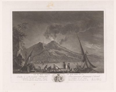 Krajobraz z rybakami i aktywnym Wezuwiuszem Vue du mont Vesuve tel quil etoit en 1757 (tytuł przedmiotu) autorstwa Noël Le Mire