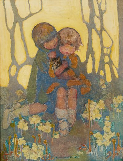 Siostry z kotkiem (olej na płótnie) autorstwa Norah Neilsen Gray