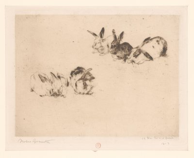 Sześć królików autorstwa Norbert Goeneutte (signed by artist)