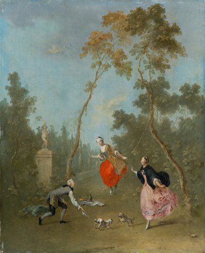 Dama na huśtawce - szarmancka scena w parku 1, ok. 1760 (olej na drewnie lipowym) autorstwa Norbert Joseph Carl Grund
