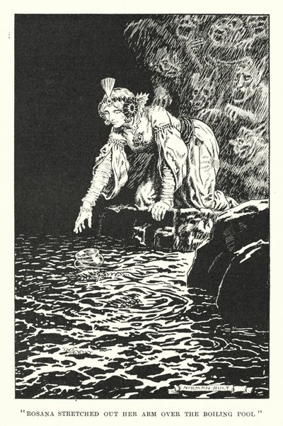 "Rosana wyciągnęła rękę nad wrzącym basenem" (litografia) autorstwa Norman Ault