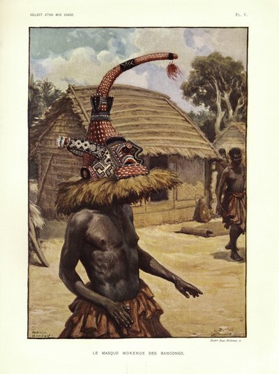 Maska Mokenge z Bangongo, ilustracja z "Notatek etnograficznych o ludach powszechnie zwanych Bakuba...", Emila Tordaya autorstwa Norman Hardy