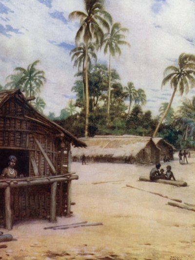 Solomon Island Village, niedaleko Marau Sound, Nowa Floryda (kolor lito) autorstwa Norman Hardy
