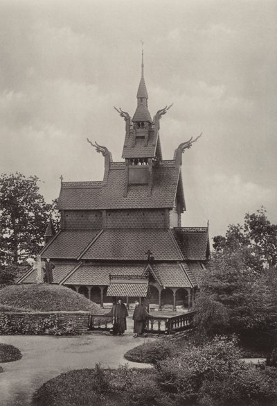 Fantoft, Stave-Church, Bergen (zdjęcie czarno-białe) autorstwa Norwegian Photographer