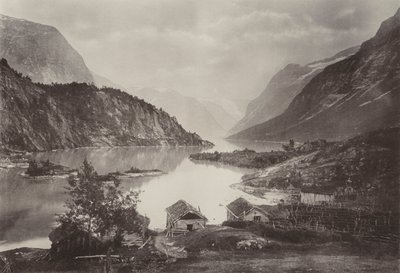 Widok na jezioro Loen, Nordfjord (zdjęcie czarno-białe) autorstwa Norwegian Photographer
