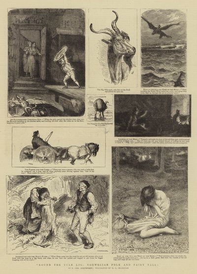 Round the Yule Log, Norwegian Folk and Fairy Tales (grawerowanie) autorstwa Norwegian School