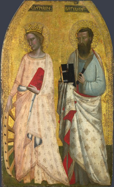 Święci Katarzyna i Bartłomiej, ok. 1350 (tempera jajowa na drewnie) autorstwa Nuzi Allegretto and Ghissi Francescuccio (fl.1345 74)