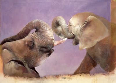 Elephants at Play, 2001 (akryl na płótnie) autorstwa Odile Kidd