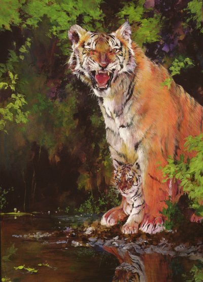 Matka i dziecko II (Tygrysy) 1997 (akryl i kredka ołówkowa na papierze) autorstwa Odile Kidd