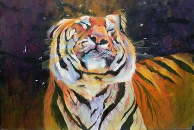 Tiger (Shaking Head) 1996 (tusz, akryl i ołówek na papierze) autorstwa Odile Kidd