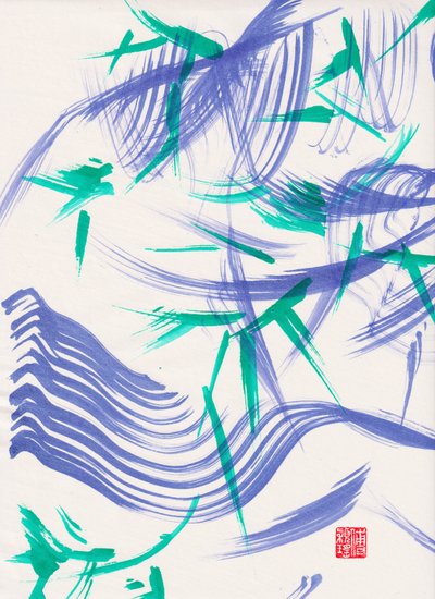 Zen Green Bamboo Abstraction 1, 2020 (akryl na papierze Xuan) autorstwa Odilia W. Y. Fu
