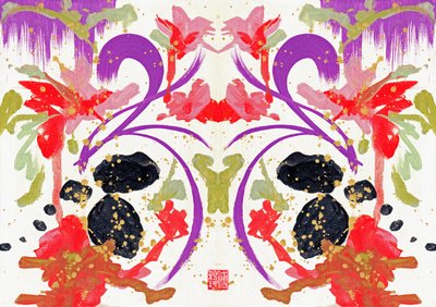 Zen Orange Purple Flowers 1, 2021 (akryl na płótnie, cyfrowo) autorstwa Odilia W. Y. Fu