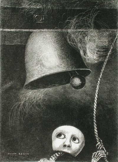 Maska rozbrzmiewa dzwonem śmierci. Seria: Dla Edgara Poe, 1882 autorstwa Odilon Redon