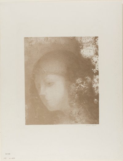 Głowa dziecka z kwiatami autorstwa Odilon Redon
