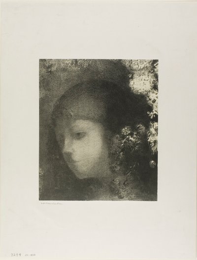 Głowa dziecka z kwiatami autorstwa Odilon Redon