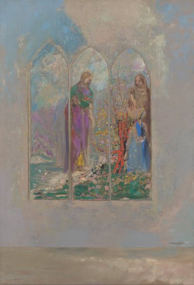 Oddanie w pobliżu czerwonego krzaka autorstwa Odilon Redon