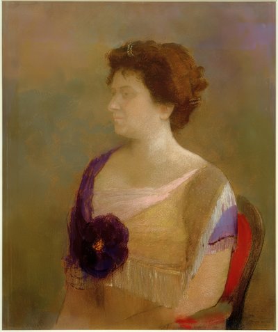 Kobieta z kwiatkiem na gorsecie autorstwa Odilon Redon
