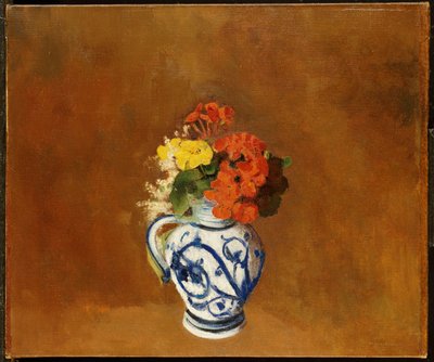 Pelargonie i inne kwiaty w kamionkowym wazonie autorstwa Odilon Redon