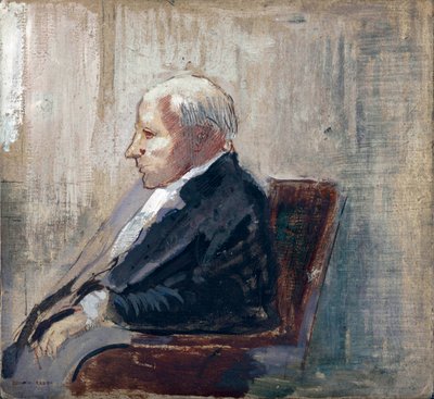 Siedzący człowiek - Obraz Odilona Redona (1840-1916), olej na tekturze (21,9x23,5 cm), ok. 1910 - MOMA (Muzeum Sztuki Nowoczesnej), Nowy Jork (USA) autorstwa Odilon Redon