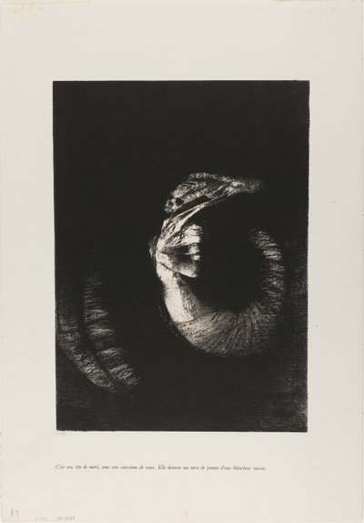 Jest to czaszka owinięta różami... autorstwa Odilon Redon