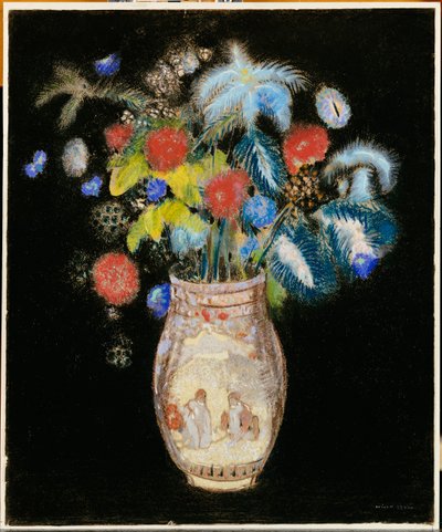 Duży bukiet na czarnym tle, ok. 1910 autorstwa Odilon Redon