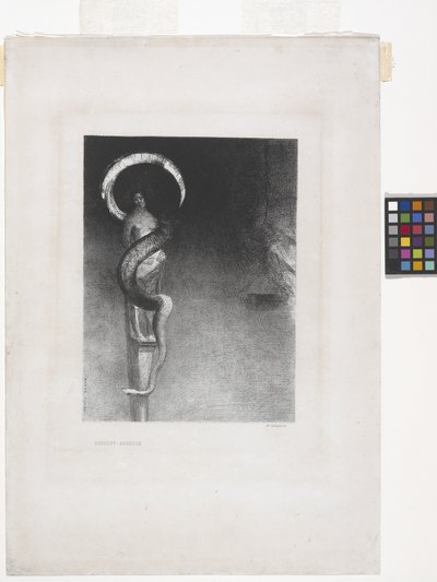 Serpent-Aureole (litografia sobre papel chine appliqué) polonês autorstwa Odilon Redon