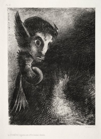 Chimera patrzyła na wszystko ze strachem autorstwa Odilon Redon