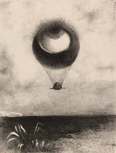 Oko, jak dziwny balon porusza się w kierunku nieskończoności, płyta pierwsza z książki To Edgar Poe autorstwa Odilon Redon