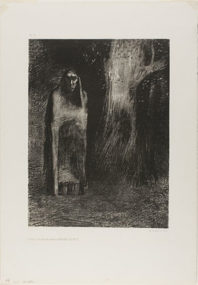 Mężczyzna był sam w nocnym krajobrazie, z Nocy autorstwa Odilon Redon