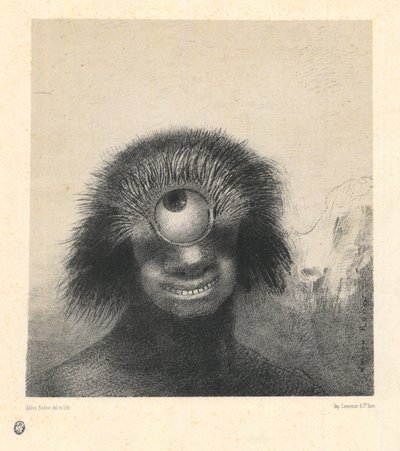 Zniekształcony polip unosił się na brzegach, rodzaj uśmiechniętych i ohydnych cyklopów, z serii „Les Origines” autorstwa Odilon Redon